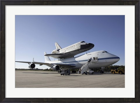 Framed Space Shuttle Endeavour Mounted on a Boeing 747 Print