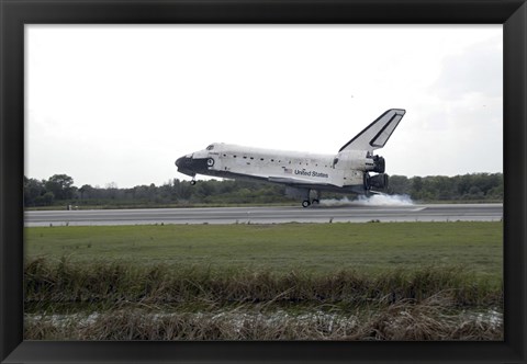 Framed Space Shuttle Discovery Touches Down on the Runway at Kennedy Space Center Print