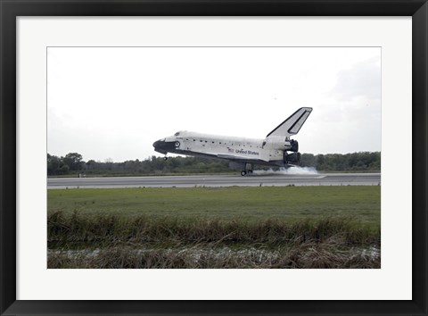 Framed Space Shuttle Discovery Touches Down on the Runway at Kennedy Space Center Print