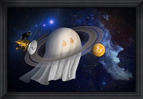 Framed Artist&#39;s Halloween Illustration of Cassini and Saturn Print