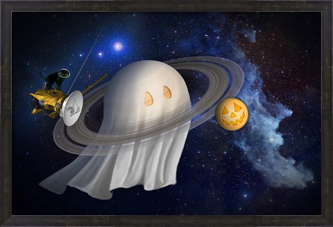 Framed Artist&#39;s Halloween Illustration of Cassini and Saturn Print