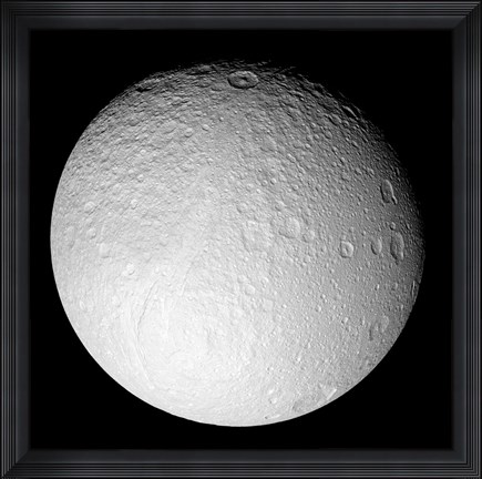 Framed South Pole of Saturn&#39;s Moon Tethys Print