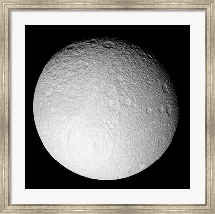 Framed South Pole of Saturn&#39;s Moon Tethys Print