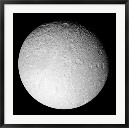 Framed South Pole of Saturn&#39;s Moon Tethys Print