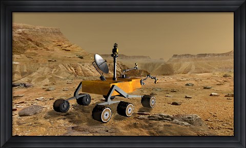 Framed Mars Science Laboratory Travels Near a Canyon on Mars Print