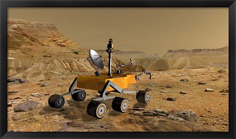 Framed Mars Science Laboratory Travels Near a Canyon on Mars Print