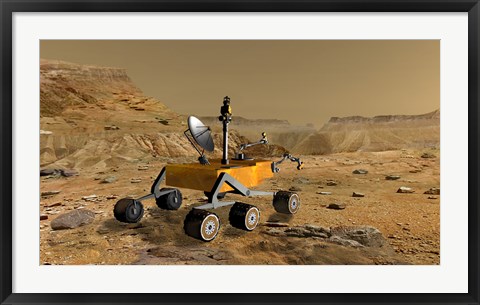 Framed Mars Science Laboratory Travels Near a Canyon on Mars Print