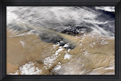 Framed Dust Blows Off the Coast of Libya Heading Over the Mediterranean Sea Print