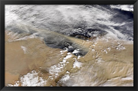 Framed Dust Blows Off the Coast of Libya Heading Over the Mediterranean Sea Print