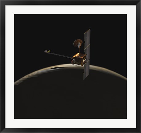 Framed Mars Odyssey Spacecraft Over Martian Sunrise Print