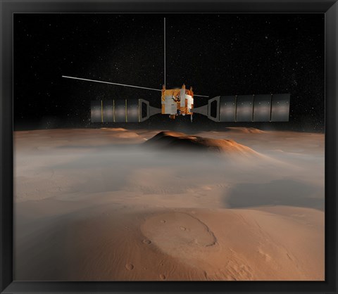 Framed Artist&#39;s Concept of Mars Express Spacecraft in Orbit Around Mars Print