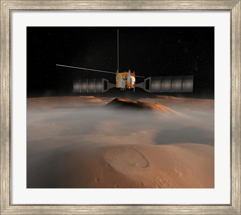 Framed Artist&#39;s Concept of Mars Express Spacecraft in Orbit Around Mars Print