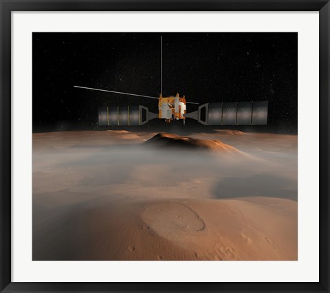 Framed Artist&#39;s Concept of Mars Express Spacecraft in Orbit Around Mars Print