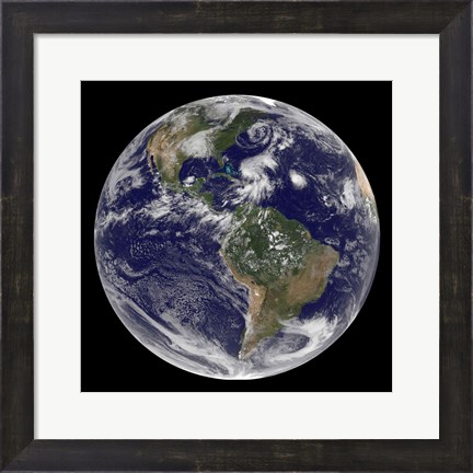 Framed View of the Full Earth and Four Storm Systems Print