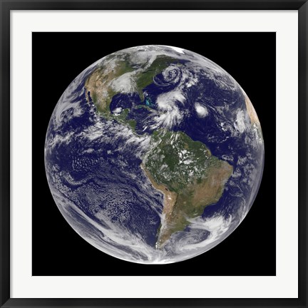 Framed View of the Full Earth and Four Storm Systems Print