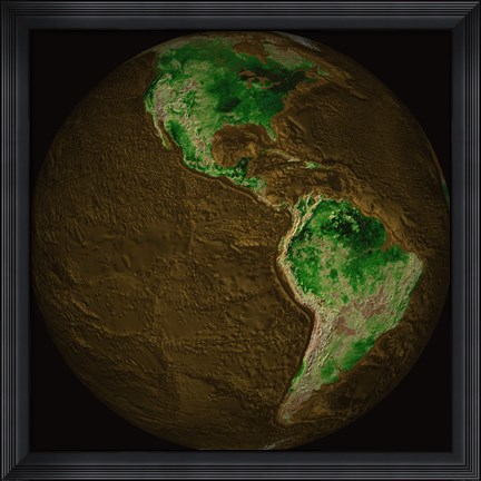 Framed Topographic Map of Earth Print