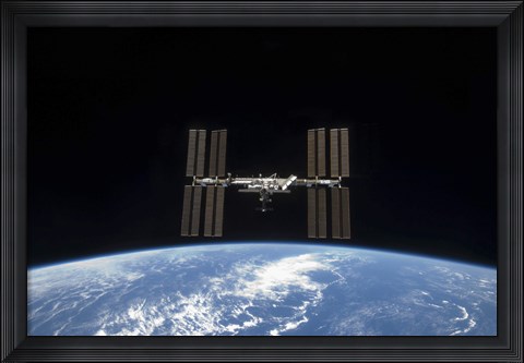 Framed International Space Station Backdropped by Earth&#39;s horizon Print