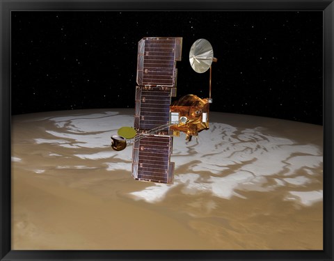 Framed Mars Odyssey Spacecraft Passes Above Mars&#39; South Pole Print