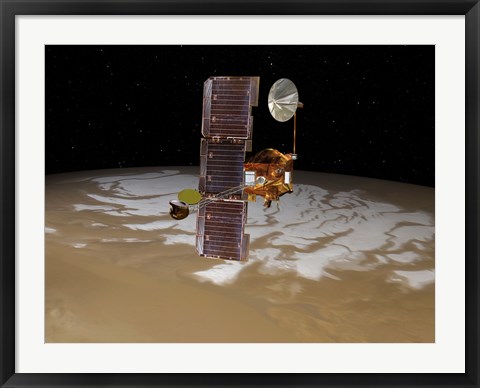 Framed Mars Odyssey Spacecraft Passes Above Mars&#39; South Pole Print