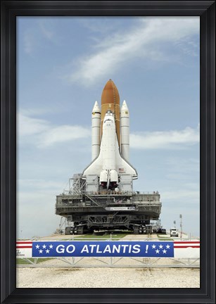 Framed Space Shuttle Atlantis Approaches the Top of Launch Pad 39A at Kennedy Space Center Print