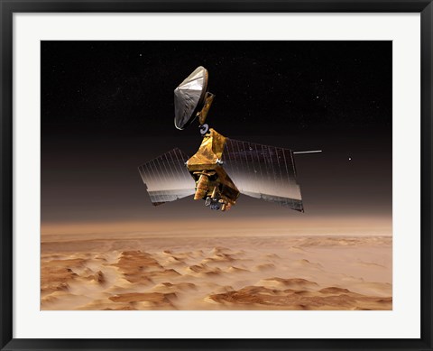 Framed Mars Reconnaissance Orbiter Passes above Planet Mars Print