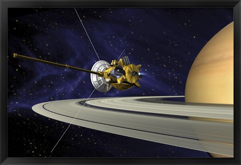 Framed Artists Concept of Cassini during the Saturn Orbit Insertion Maneuver Print