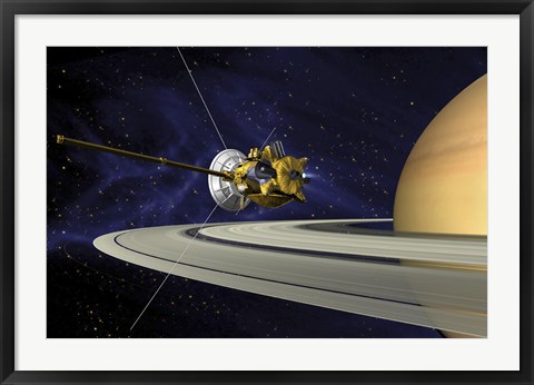 Framed Artists Concept of Cassini during the Saturn Orbit Insertion Maneuver Print