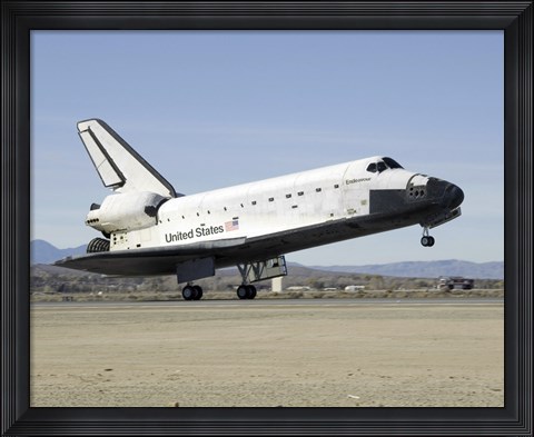 Framed Space Shuttle Endeavour&#39;s Main Landing Gear Touches Down on the Runway Print