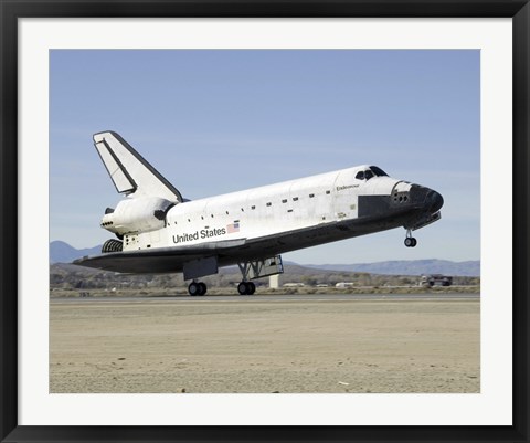 Framed Space Shuttle Endeavour&#39;s Main Landing Gear Touches Down on the Runway Print