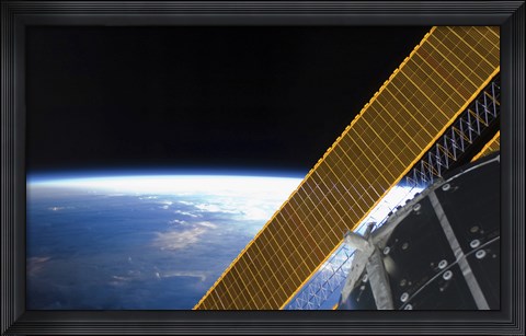 Framed Solar array Panels on the International Space Station Backdropped Against Earth&#39;s Horizon Print