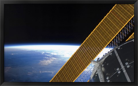 Framed Solar array Panels on the International Space Station Backdropped Against Earth&#39;s Horizon Print
