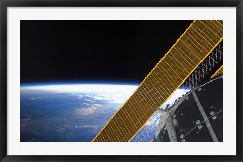 Framed Solar array Panels on the International Space Station Backdropped Against Earth&#39;s Horizon Print