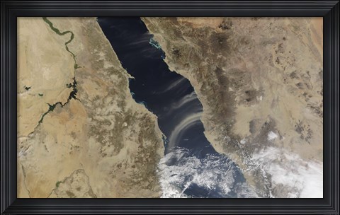 Framed Dust plumes blow off the coast of Saudi Arabia and over the Red Sea Print