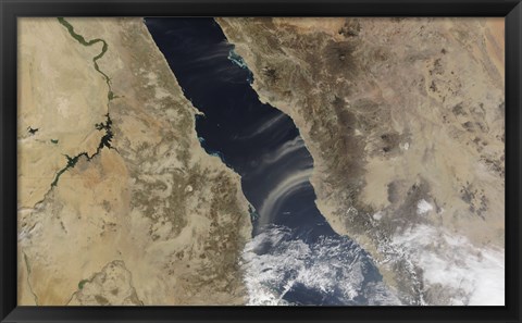 Framed Dust plumes blow off the coast of Saudi Arabia and over the Red Sea Print