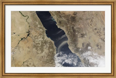 Framed Dust plumes blow off the coast of Saudi Arabia and over the Red Sea Print