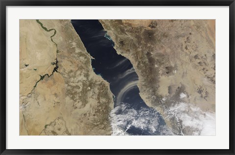 Framed Dust plumes blow off the coast of Saudi Arabia and over the Red Sea Print