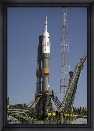 Framed Soyuz Rocket is Erected into Position at the Launch Pad at the Baikonur Cosmodrome in Kazakhstan Print