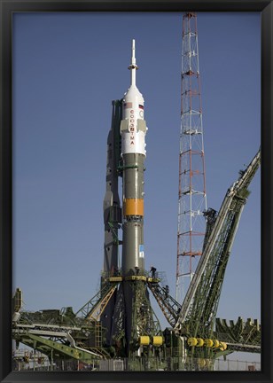 Framed Soyuz Rocket is Erected into Position at the Launch Pad at the Baikonur Cosmodrome in Kazakhstan Print