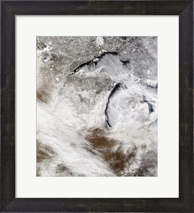 Framed Cloud Streets over Lake Superior and Lake Michigan Print
