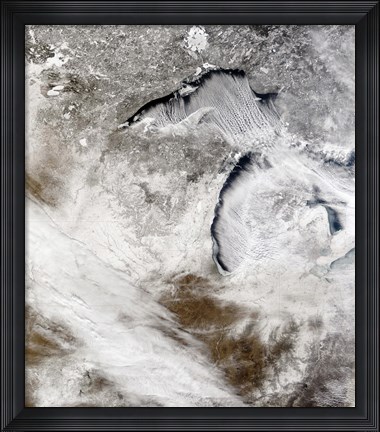 Framed Cloud Streets over Lake Superior and Lake Michigan Print