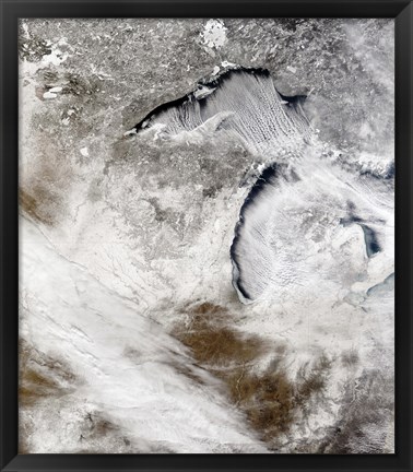 Framed Cloud Streets over Lake Superior and Lake Michigan Print