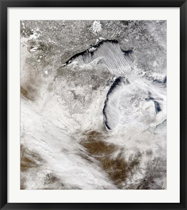 Framed Cloud Streets over Lake Superior and Lake Michigan Print