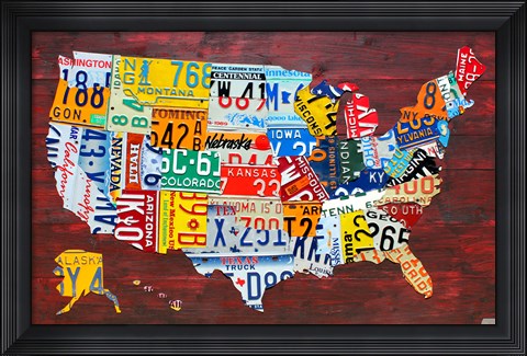 Framed USA Map I Print
