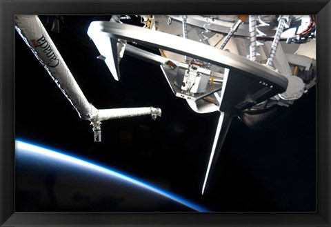 Framed Components of Space Shuttle Discovery Backdropped by Earth&#39;s Horizon Print