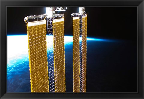 Framed Partial View of International Space Station Solar Panels and Earth&#39;s Horizon Print