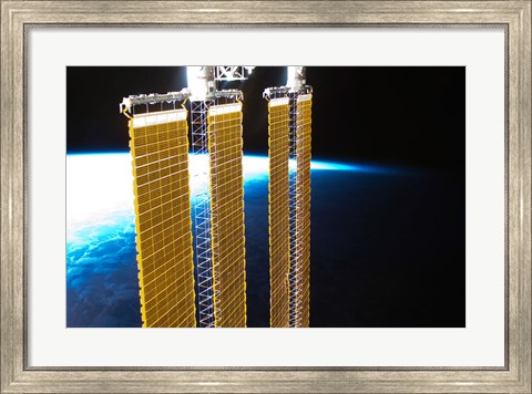 Framed Partial View of International Space Station Solar Panels and Earth&#39;s Horizon Print