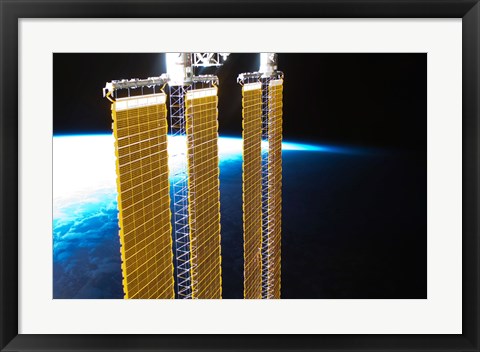 Framed Partial View of International Space Station Solar Panels and Earth&#39;s Horizon Print