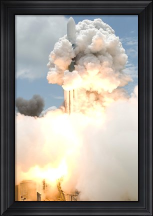 Framed Smoke Envelops the Delta II Rocket Print