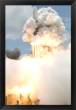 Framed Smoke Envelops the Delta II Rocket Print