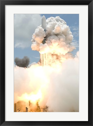 Framed Smoke Envelops the Delta II Rocket Print